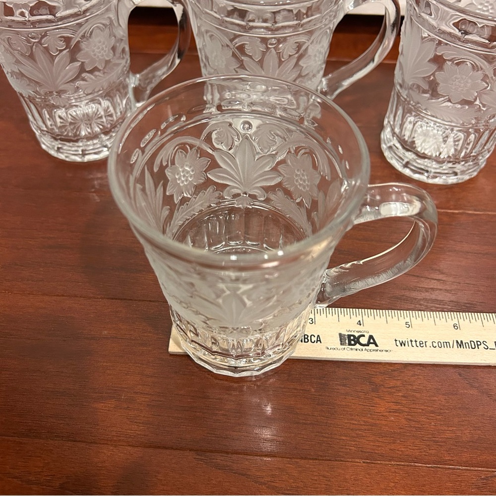 Vintage Set Of 4  MIKASA "Trellis Floral" Frosted Cut Glass Crystal Mugs NWT - Picture 6 of 11